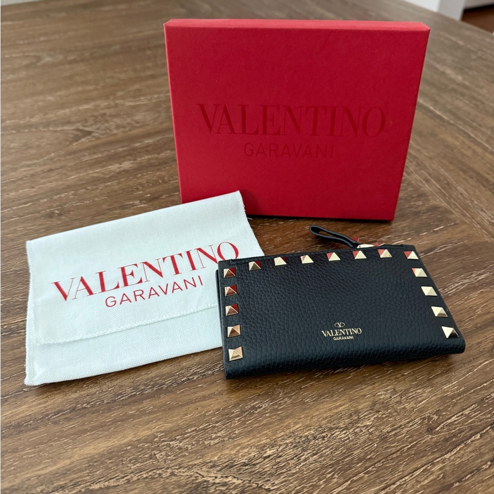 Valentino Garavani Black Card Holder with Gold Studs